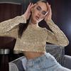 Women's Gold Glitter Sequin Crew-Neck Top view 2