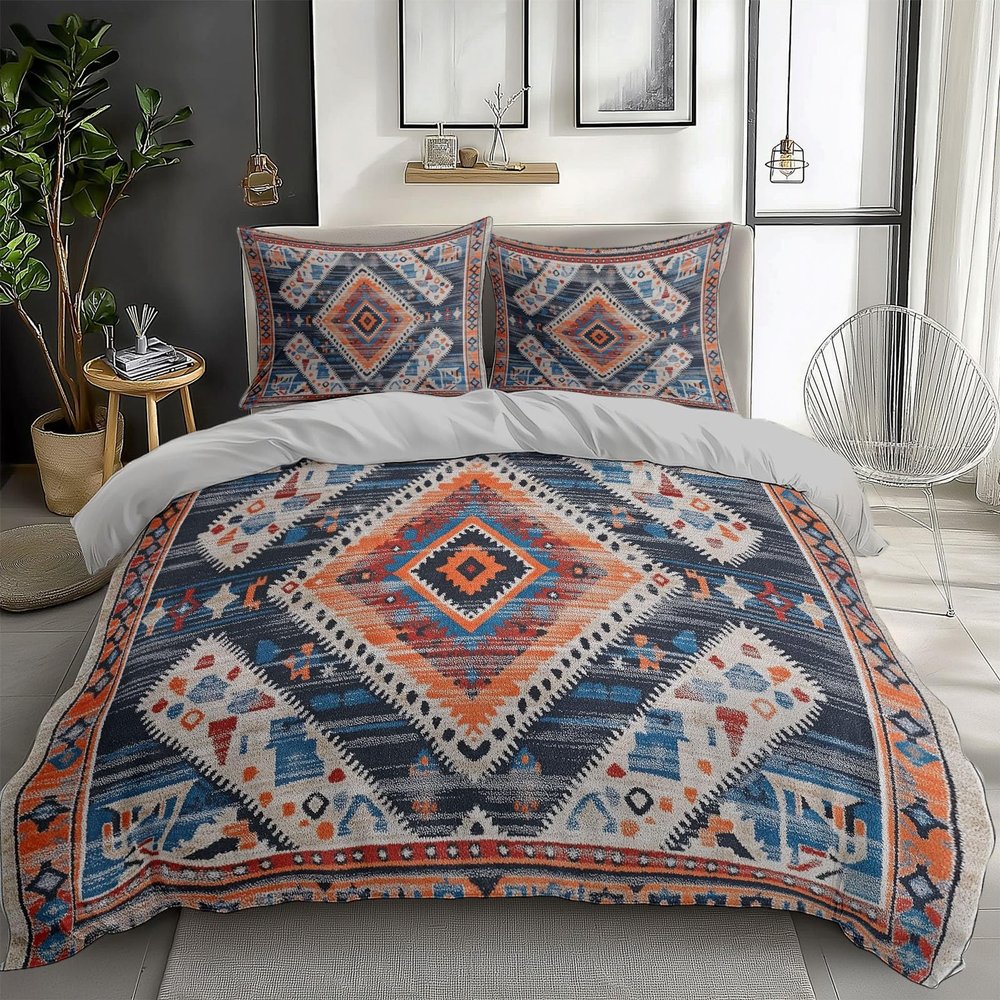 CozyRest Tribal Ethnic Print Duvet Cover Set, 200 x 200 cm, Gray, Reversible, 3-Piece