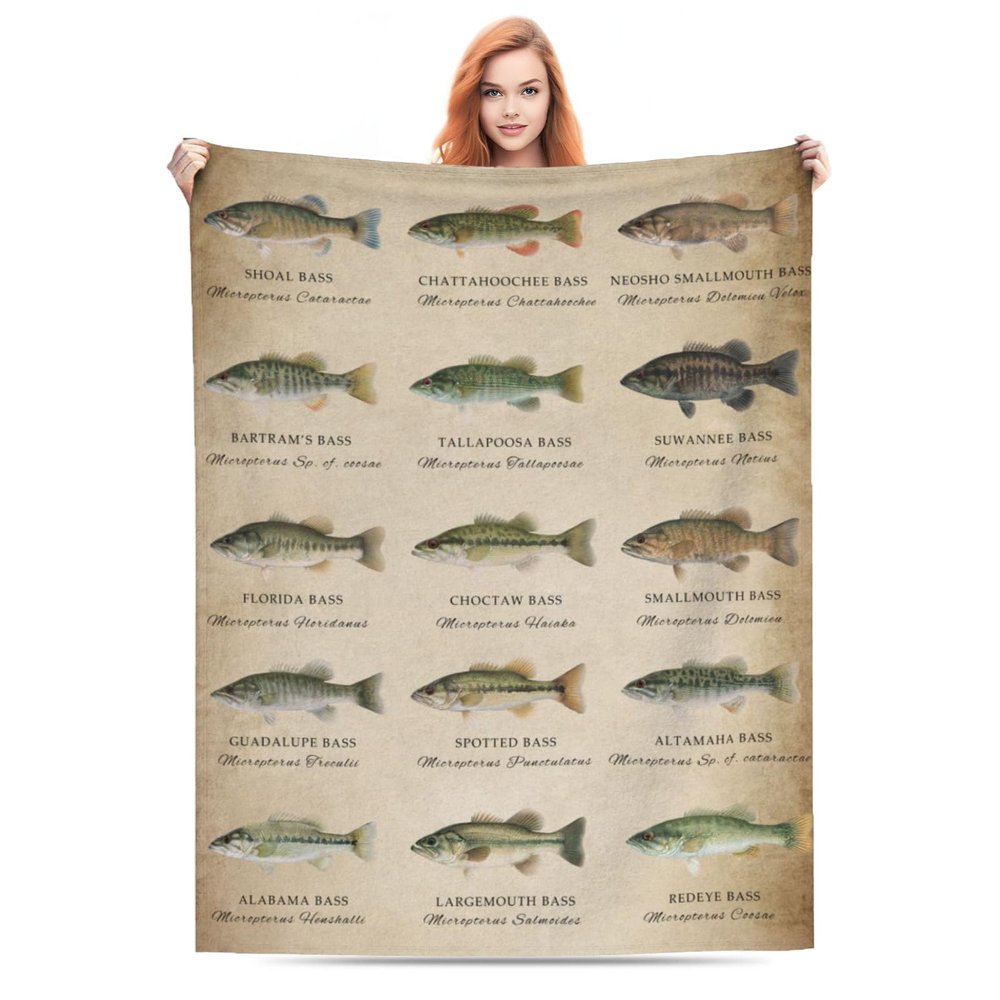 Fishing Gifts for Men, Unique Bass Fishing Throw Blanket, 50 x 40 in