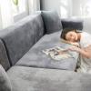 DFVEKYOW Velvet Sofa Cover for Sectional Sofas, Stylish and Soft, Furniture Protector, Couch Cover for 3- or 4-Seater Sofas, 190 x 230 cm, Light Gray view 4