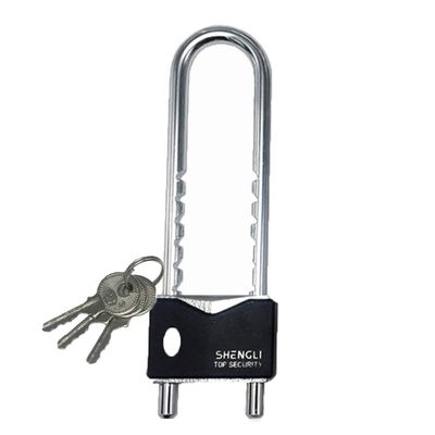 Keyed U-Shaped Padlock, Adjustable Length, Black, Long Shackle