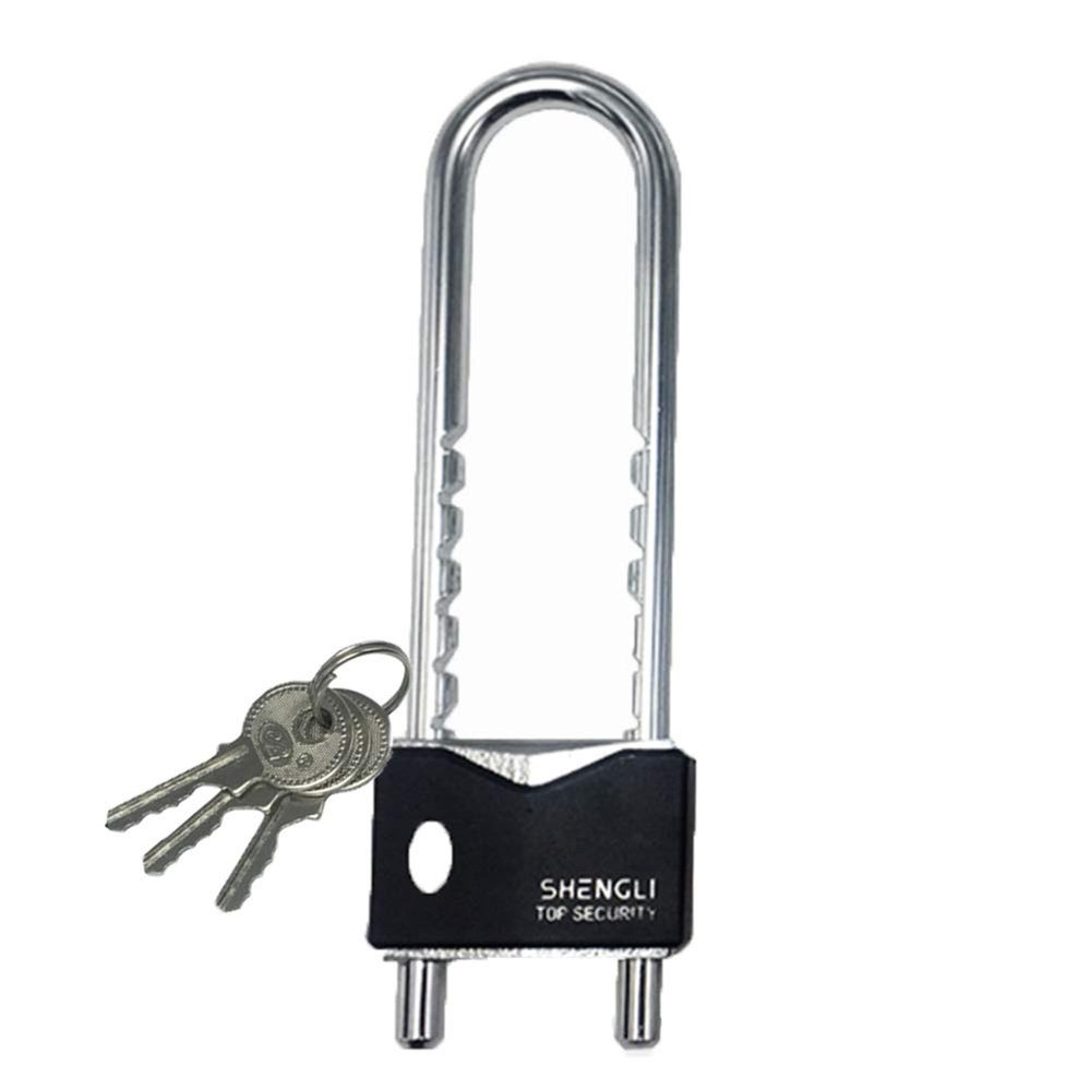 Keyed U-Shaped Padlock, Adjustable Length, Black, Long Shackle