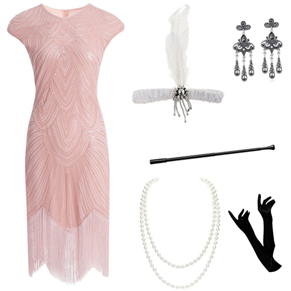 1920s Women's Costume Dress with Accessories – Sequined Flapper, Charleston, Gatsby