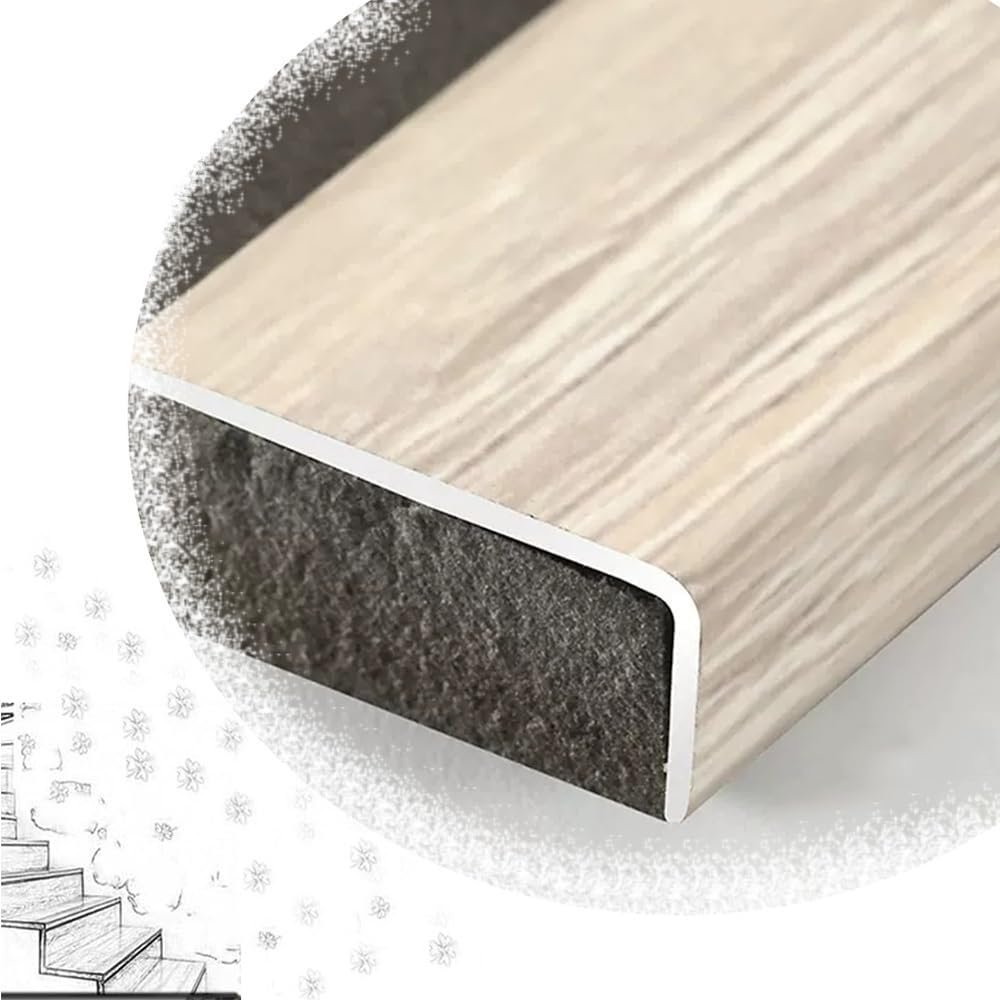QTWLG 90 cm Wood-Grain L-Shaped Stair Edging Profile, Metal Step Edge Protector for Laminate (Beige, 8 × 20 mm)