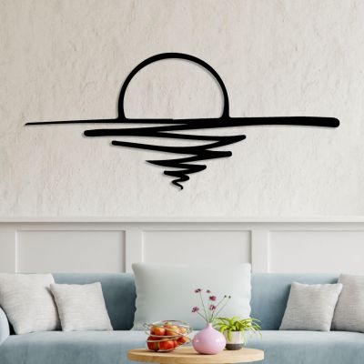 Sunrise Metal Wall Art, Minimalist Sun Design, Black, 135 x 57 cm