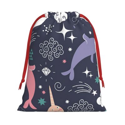 Cute Sea Animal Rainbow Drawstring Gift Bag, Soft Velvet, Reusable