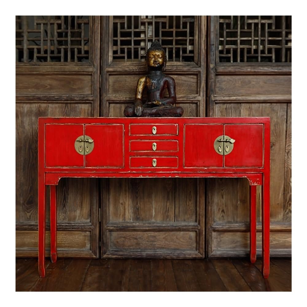 huanglyc-232 Dnner Wooden Console Table with Drawers, Red