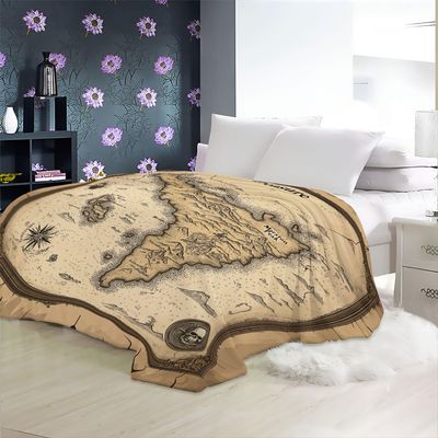 Blanket 180 x 220 cm, Soft Flannel Fleece Blanket with South China Sea Treasure Map Print, Brown