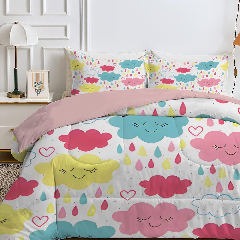 Qiwagu Reversible Cloud-Pattern Quilt, 220 x 240 cm, 200 GSM, with 2 Pillowcases