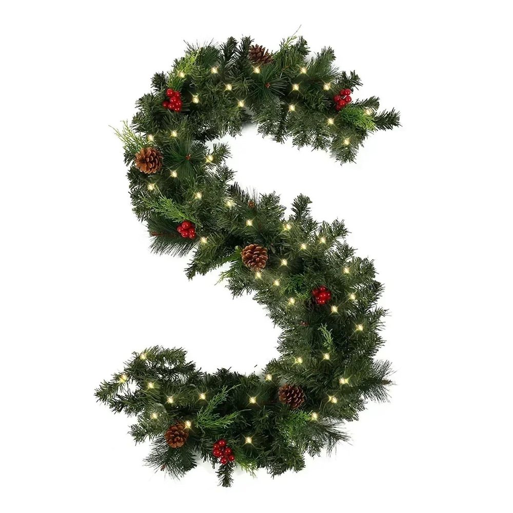 WENYOG Christmas Garland with Red Berries, 1.8 m, 30 LEDs