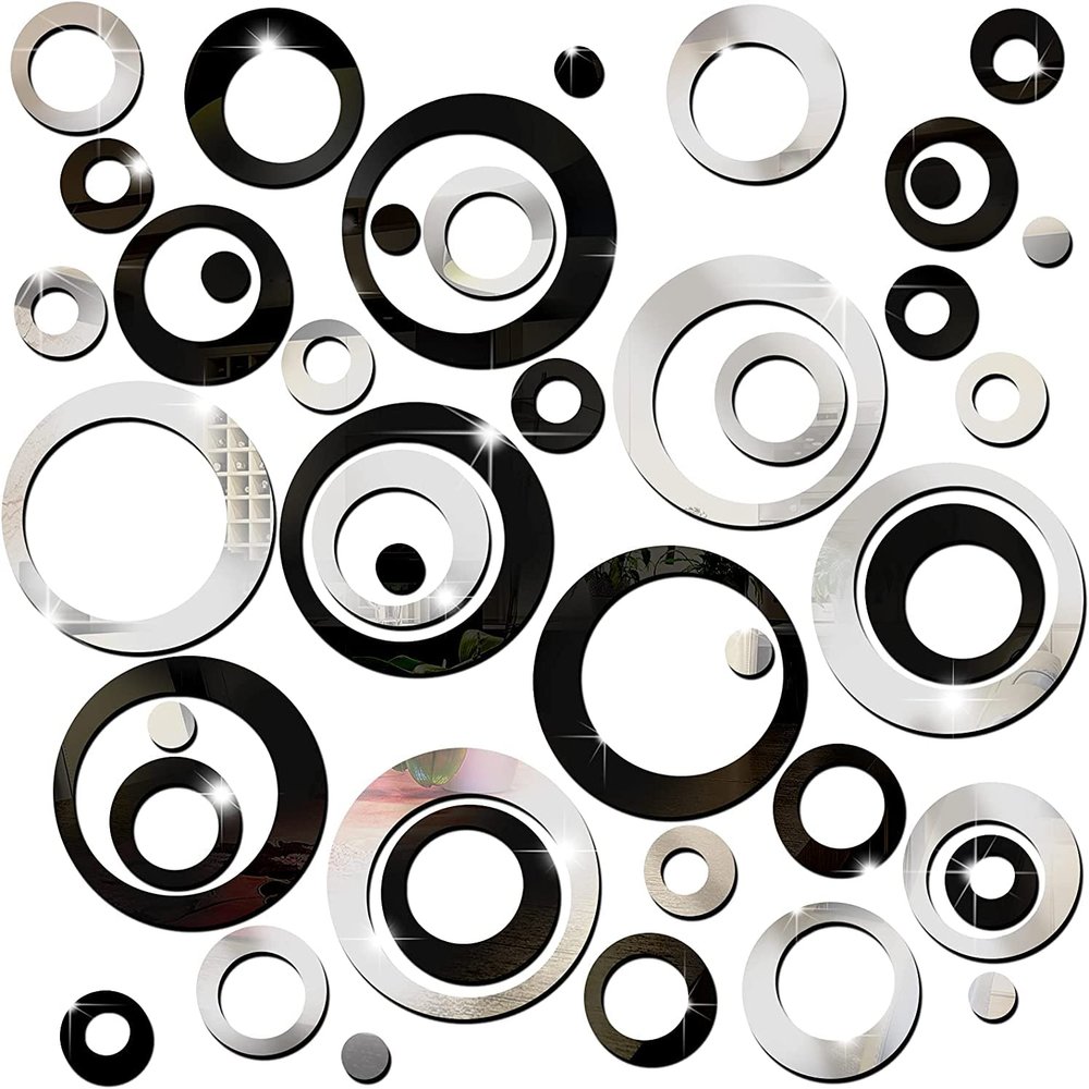 OASISEN 72-Piece Acrylic Round Mirror Wall Stickers