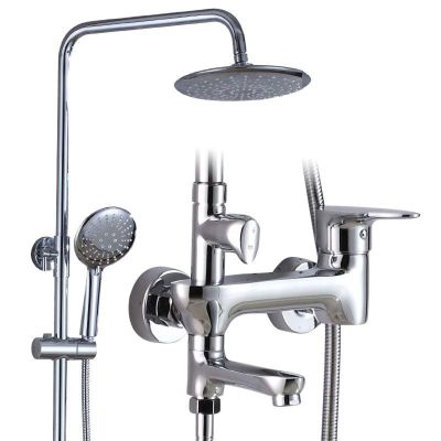 KFTLDYZL Chrome Rain Shower System, Wall-Mounted Brass Shower Set with Overhead Shower Head and Height-Adjustable Mixer for Hotel Bathrooms