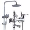 KFTLDYZL Chrome Rain Shower System, Wall-Mounted Brass Shower Set with Overhead Shower Head and Height-Adjustable Mixer for Hotel Bathrooms view 1