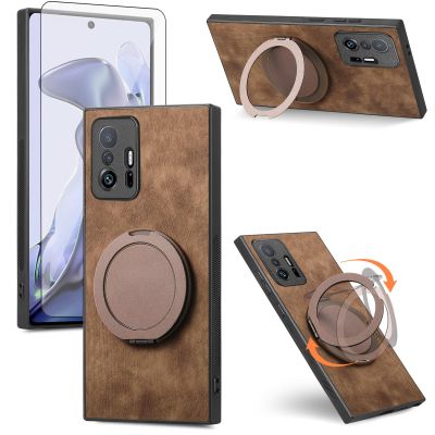 Asuwish Compatible with Xiaomi Mi 11T/Mi 11T Pro 5G Phone Case and Tempered Glass Screen Protector with Ring Holder, Stand, Silicone, Slim, Dustproof, Mi 11T Pro T11 G5, for Women and