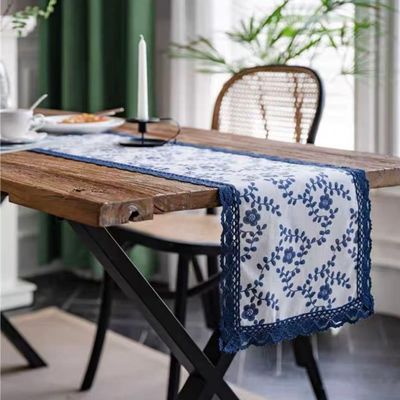 Lace Table Runner with Tassels, Geometric Ethnic Pattern, 33 x 300 cm (G)