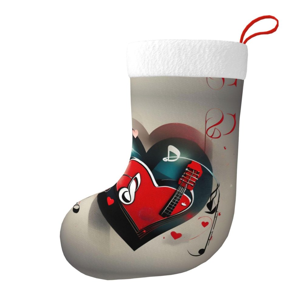 Lghdfyo Personalized Christmas Stocking with "Treble Love and Music" Text, Large Capacity, Indoor, Black, One Size
