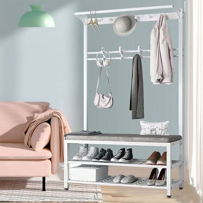 Industrial Entryway Coat Rack with Shoe Bench, 5-in-1 Organizer