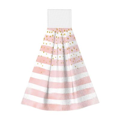 Pink Striped Coral Velvet Hand Towels - Hanging Cleaning Towels for Kitchen, Bathroom, Car & Camping