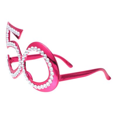Funny Number 50 Glasses, Red Plastic, for Adults