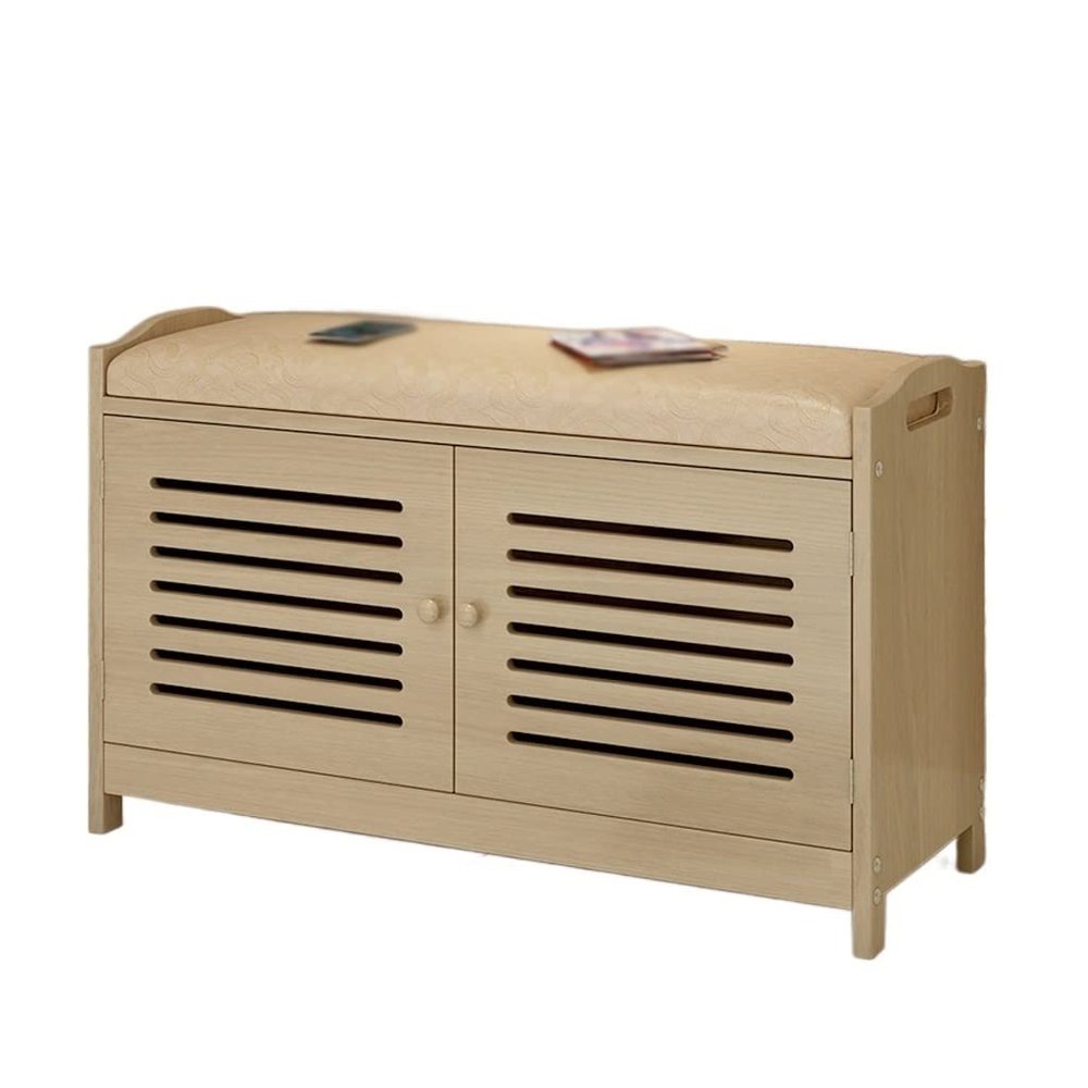 MAVCHANOLIA Entryway Shoe Bench with Storage, 3-Tier Rack and Double Doors