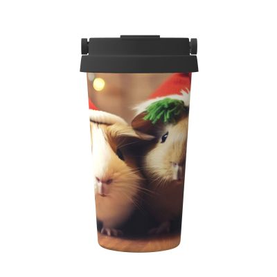Cute Guinea Pigs Insulated Coffee Mug, Double-Wall Vacuum Stainless Steel Travel Mug with Leakproof Lid and Handle for Hot and Cold Drinks