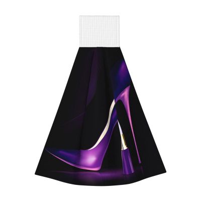 JaoXer Elegant Purple High Heels Coral Velvet Hanging Towels, Quick-Drying Cleaning Towels for Kitchen, Bathroom, Camping and More
