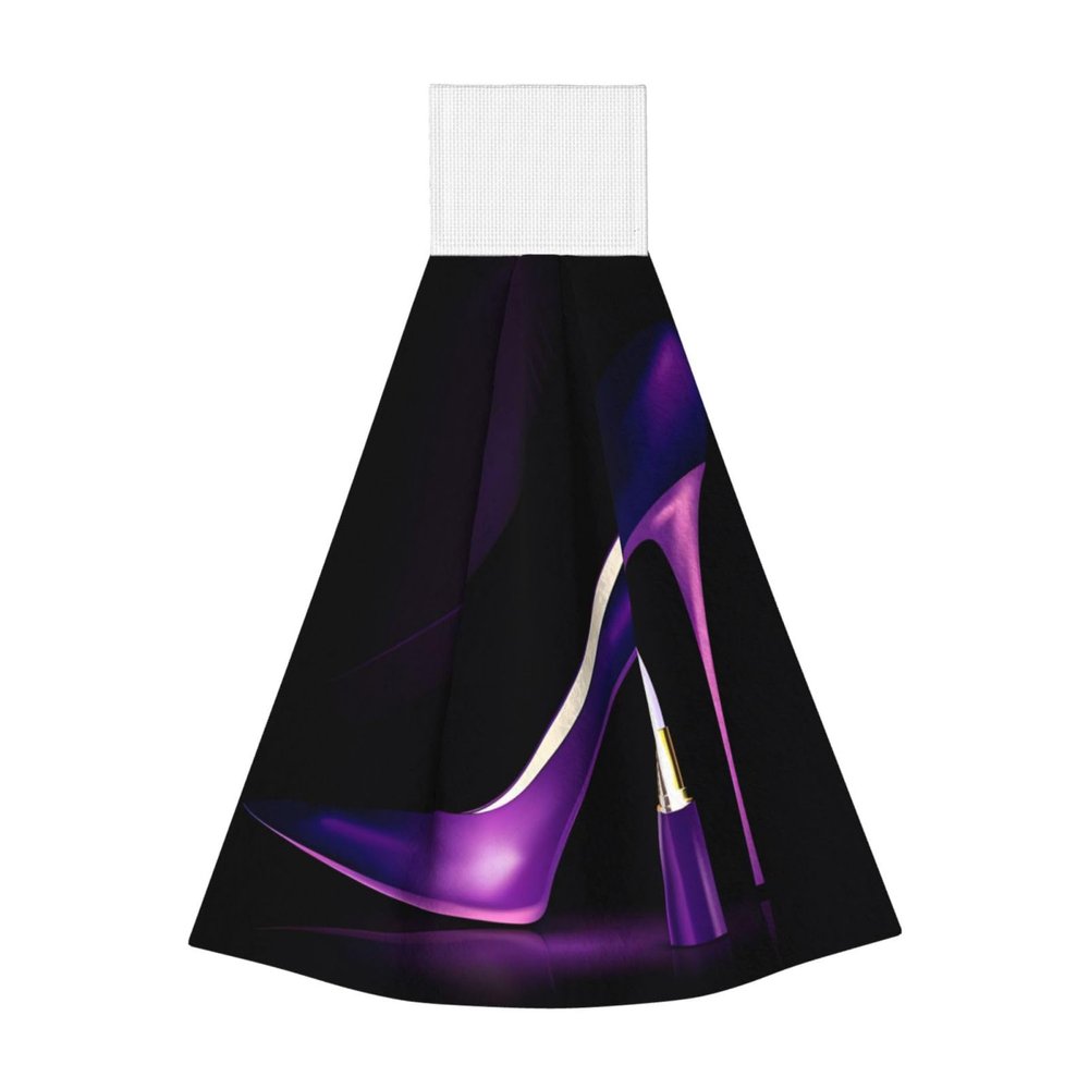JaoXer Elegant Purple High Heels Coral Velvet Hanging Towels, Quick-Drying Cleaning Towels for Kitchen, Bathroom, Camping and More