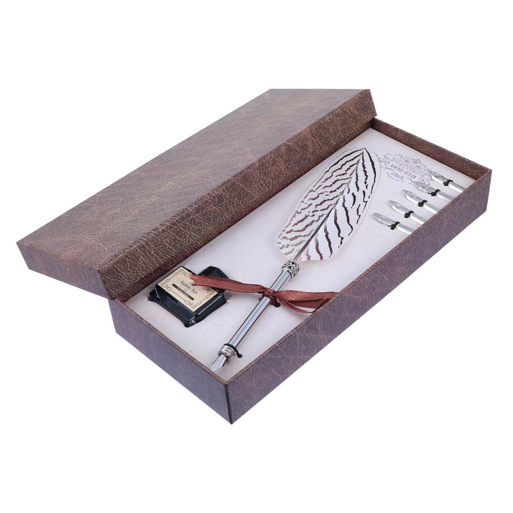 OFFSCH Antique Stainless Steel and Glass Dip Pen Set, 1 Set, Student