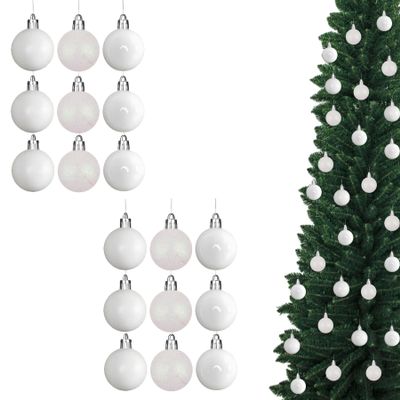 Shatterproof Christmas Baubles, White, 50 mm, 18-Pack