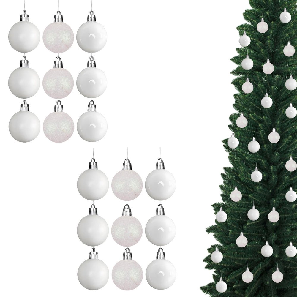 Shatterproof Christmas Baubles, White, 50 mm, 18-Pack