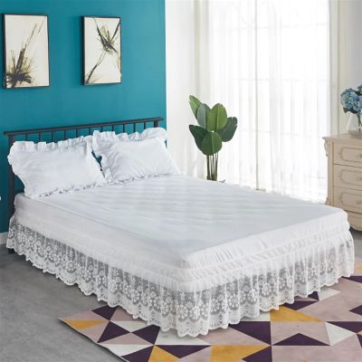 Bed Skirt with Elastic Band, Princess Lace, Stretch, White, 100 x 200 x 38 cm