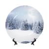 ESNAIUVCD Round Bone China Decorative Plate with Christmas Snow Print and Display Stand view 1