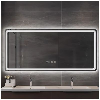 FENGZEQUAN LED Bathroom Mirror with Lighting, Touch Switch, Dimmable, 3 Light Colors, Fog-Free, 70 x 90 cm