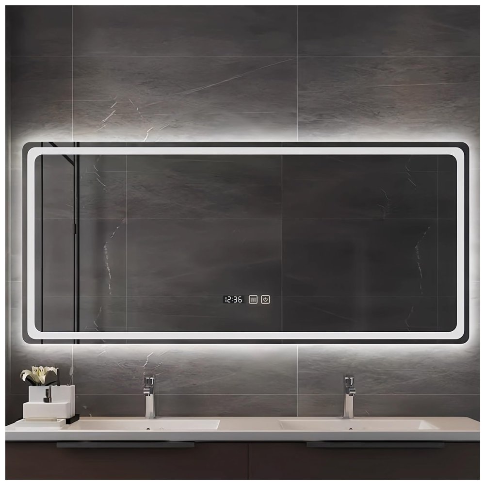 FENGZEQUAN LED Bathroom Mirror with Lighting, Touch Switch, Dimmable, 3 Light Colors, Fog-Free, 70 x 90 cm