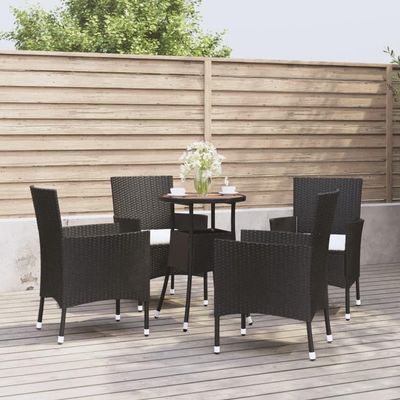 Lauuoeriau Furniture Item Home Garden Bistro Set with Cushions, Black, Poly Rattan