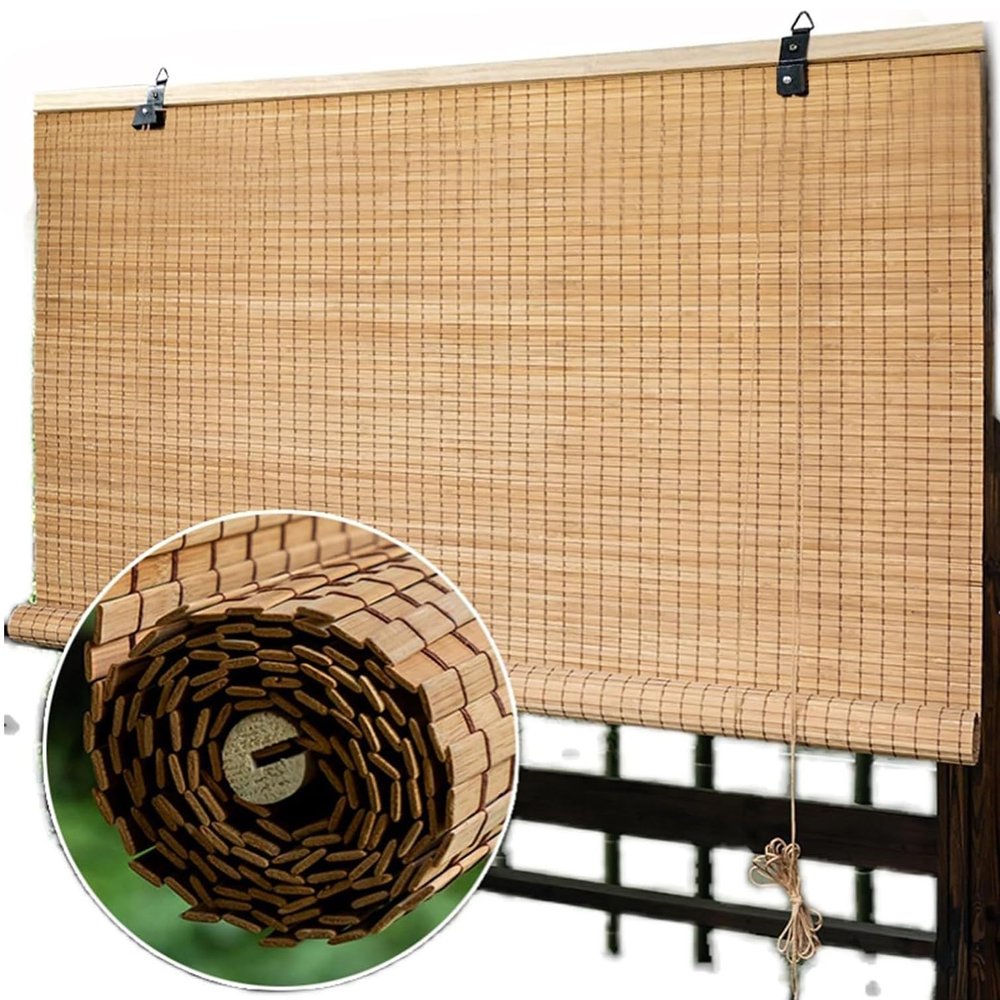 Retro Carbonized Bamboo Roman Blind, 95% Light Blocking, 120 x 145 cm