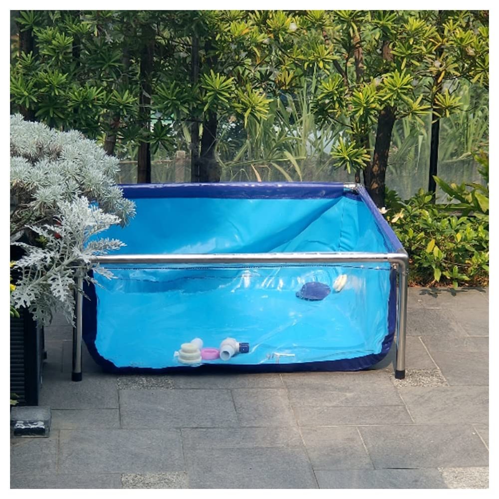 Indoor Aquarium Pond Liner with Steel Frame and Viewing Panel, Canvas, for Koi and Goldfish, Blue/Transparent, 150 x 100 x 71 cm