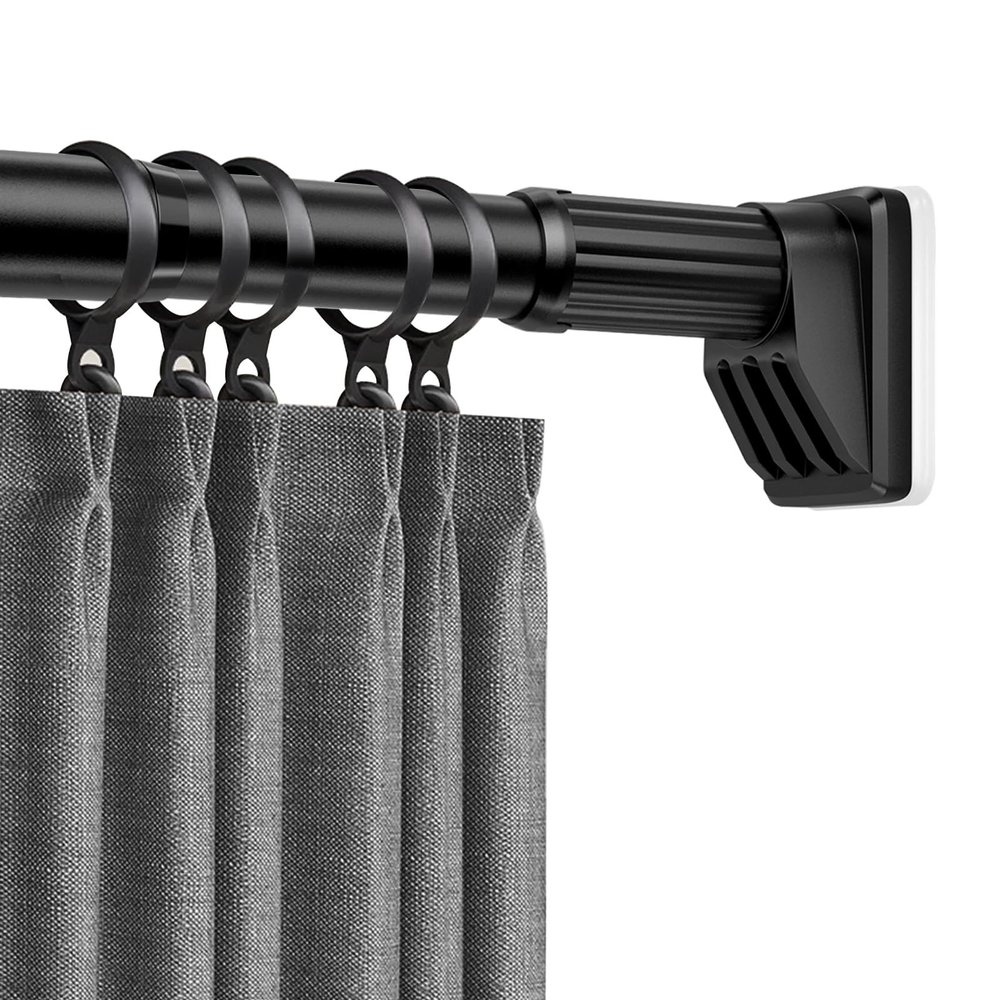 No-Drill Adjustable Shower Curtain Tension Rod, 40–490 cm, Black