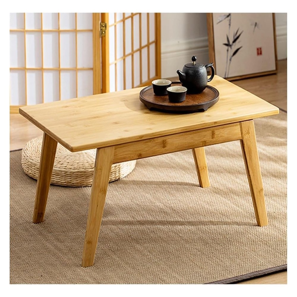 DXYOYONGOZ Japanese Coffee Table, Japanese Floor Table, Long Low Table with Bay Window, Waterproof Tabletop (Yellow, 70 x 40 x 31 cm)