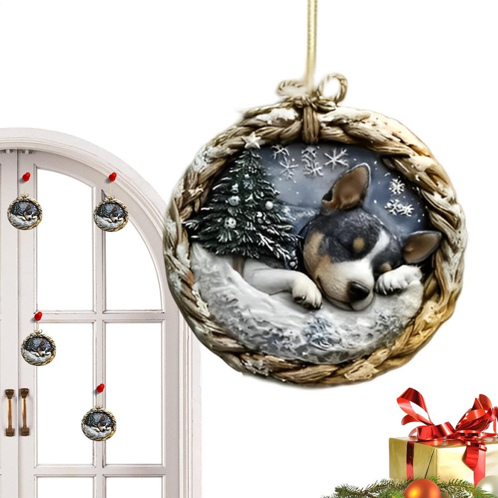 Dog Christmas Ornament, 2D Acrylic Tree Decor