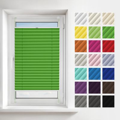 Estika Pleated Blind with Drilling, 130 x 150 cm, Green, Blackout Blind for Screw-Mounting, Opaque, incl. Mounting Accessories