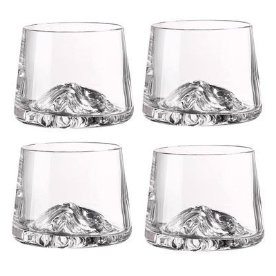 Supercap Mountain Whiskey Glasses, Old Fashioned Crystal Tumblers, Clear, 4-Pack