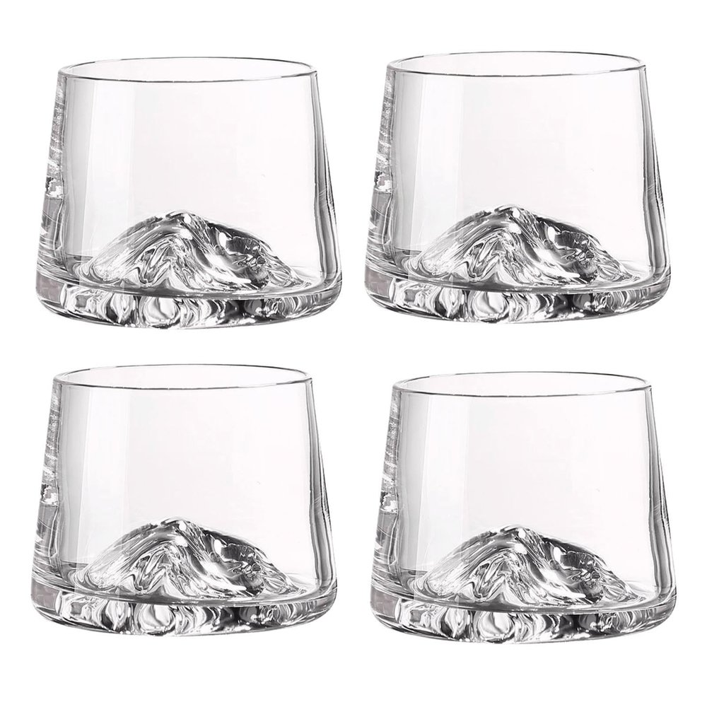 Supercap Mountain Whiskey Glasses, Old Fashioned Crystal Tumblers, Clear, 4-Pack