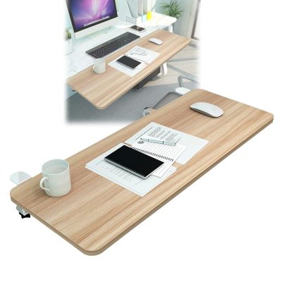 Ergonomic Desk Extension with 90° Folding Keyboard Tray, Walnut Finish, 55 x 25 cm