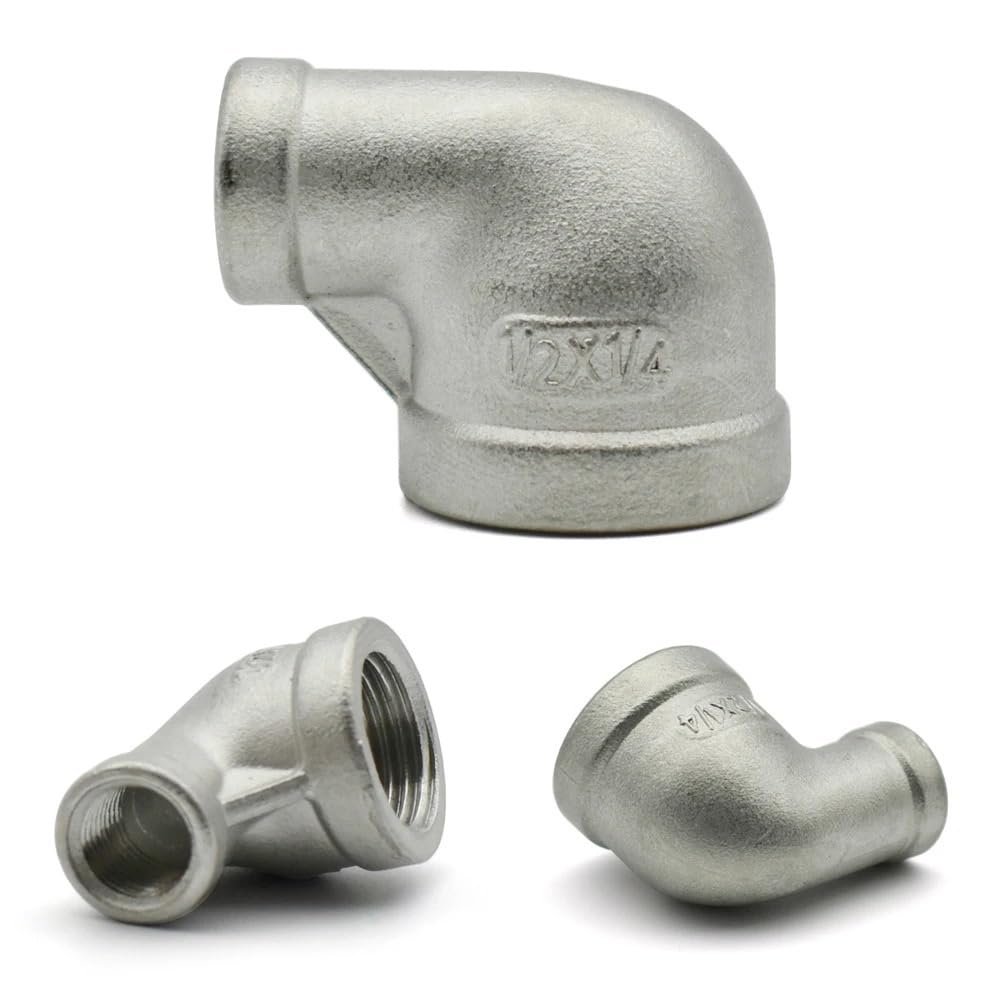 DQFOCPHHAA 1/8" 1/4" 1/2" 3/4" 1" 1-1/2" 2" Male and Female Thread Reducer Pipe, 304 Stainless Steel Pipe Fitting Connector Adapter, LIUZIIHAYIN (90° FF Elbow, 1 to 3/4 Inch, 1 Pc)