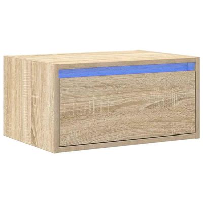 vidaXL Wall-Mounted Bedside Table with LED Lights, Sonoma Oak