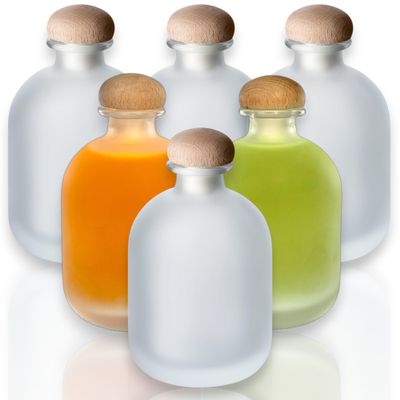 gouveo 6-Piece Set of 350 ml Frosted Glass Bottles with Cork Stoppers