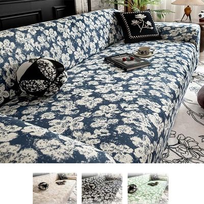 Printed Stretch Sofa Cover, 3-Seater, Blue, 190–230 cm