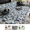 Printed Stretch Sofa Cover, 3-Seater, Blue, 190–230 cm view 1