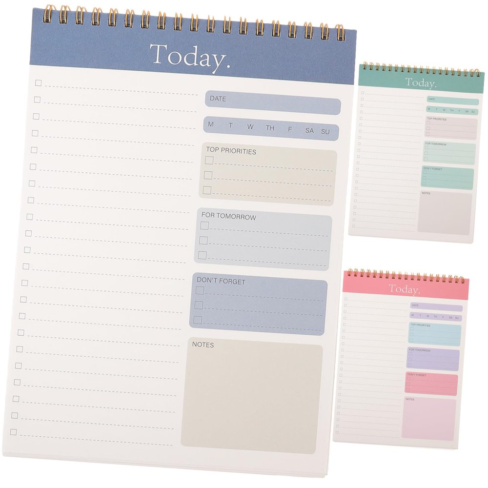 3-Pack Spiral-Bound Paper Planner Notepads, Daily Planner